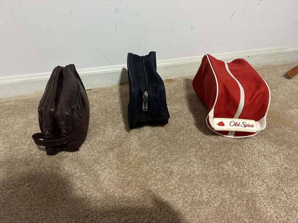 Lot of 3 Vintage Toiletry Bags Including Old Spice Red Nylon Travel Bag
